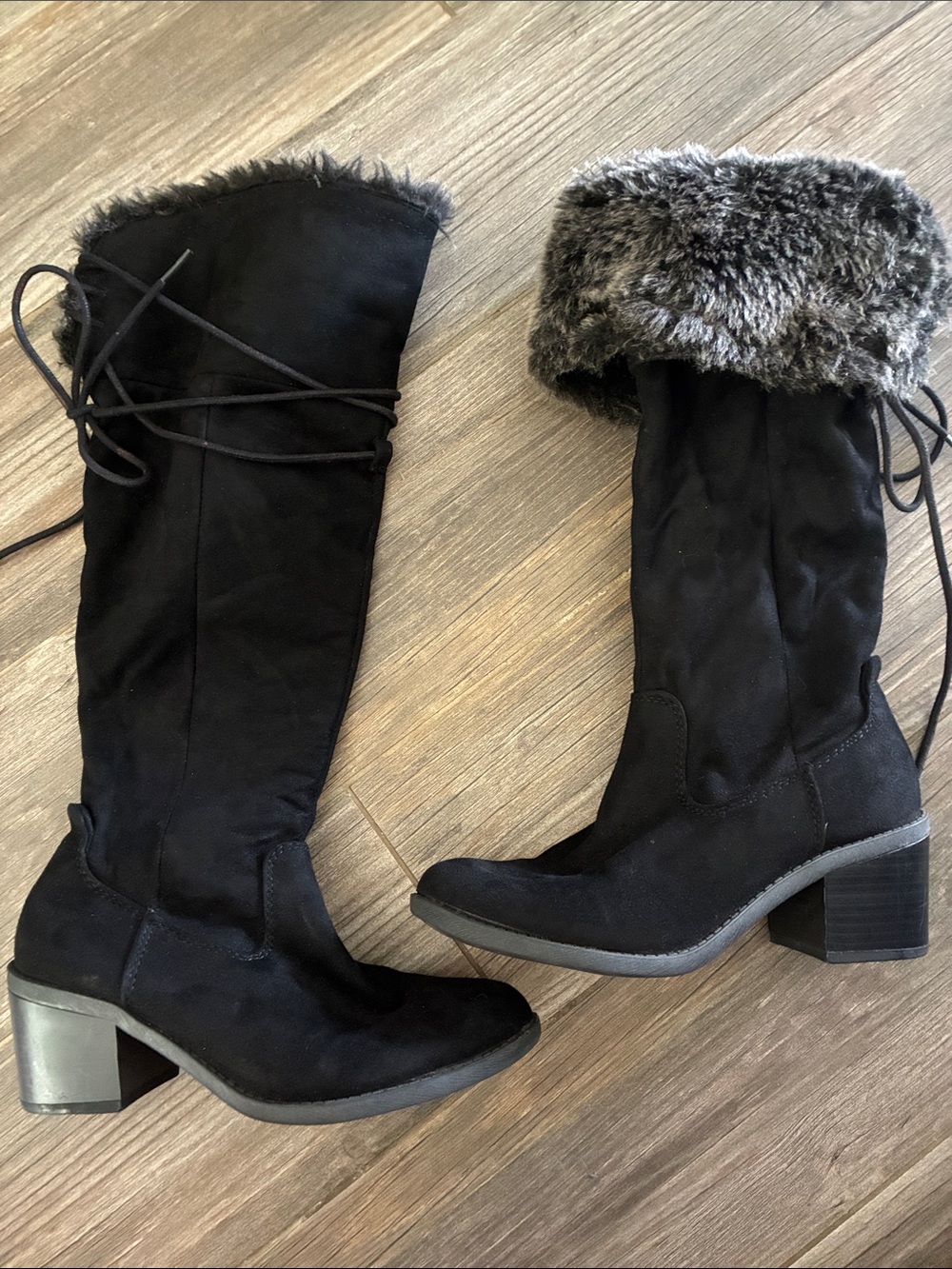 Merona Black Over-the-Knee Faux Fur Cuff Heeled Boots